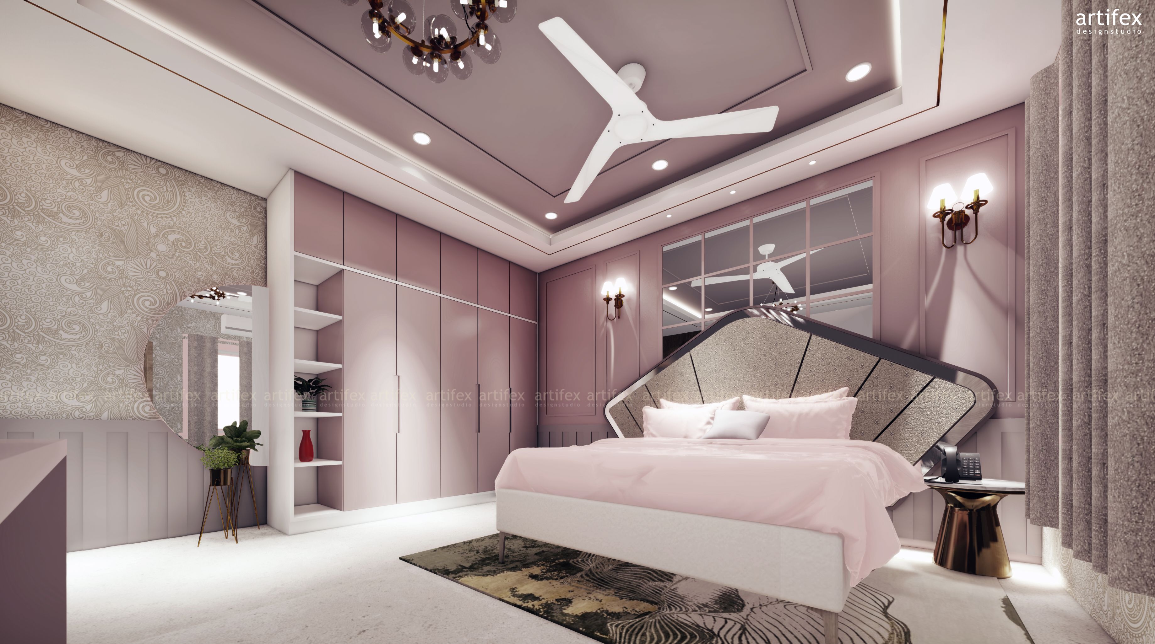Lavender Bedroom with Mirror and Wardrobe